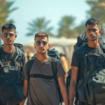 Travelers carrying baggage in UAE