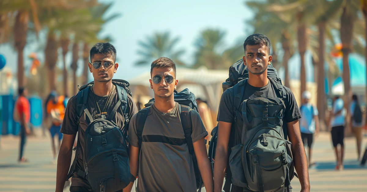 Travelers carrying baggage in UAE